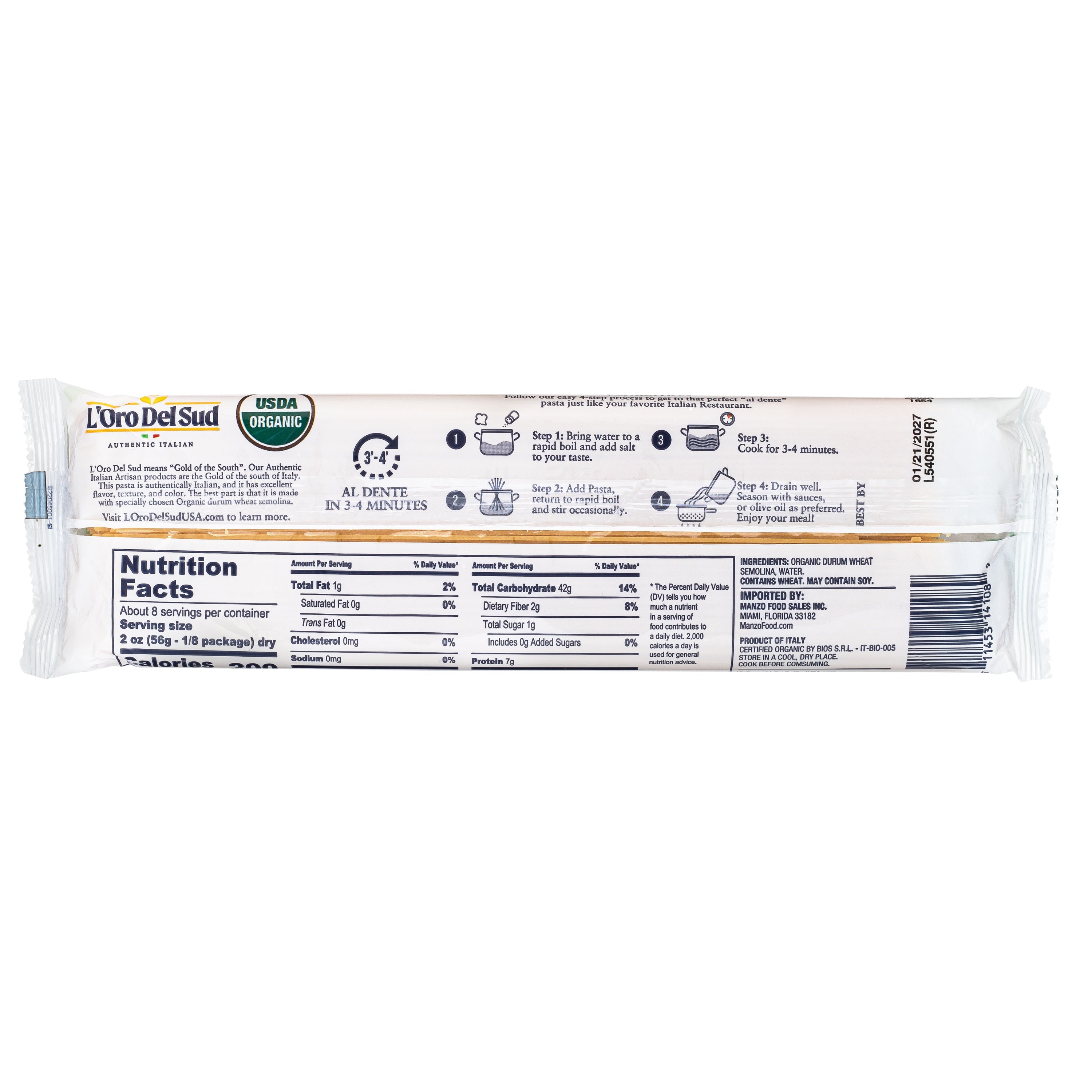 L'Oro Del Sud, Organic Capellini Pasta 20 Pack x 1 lb