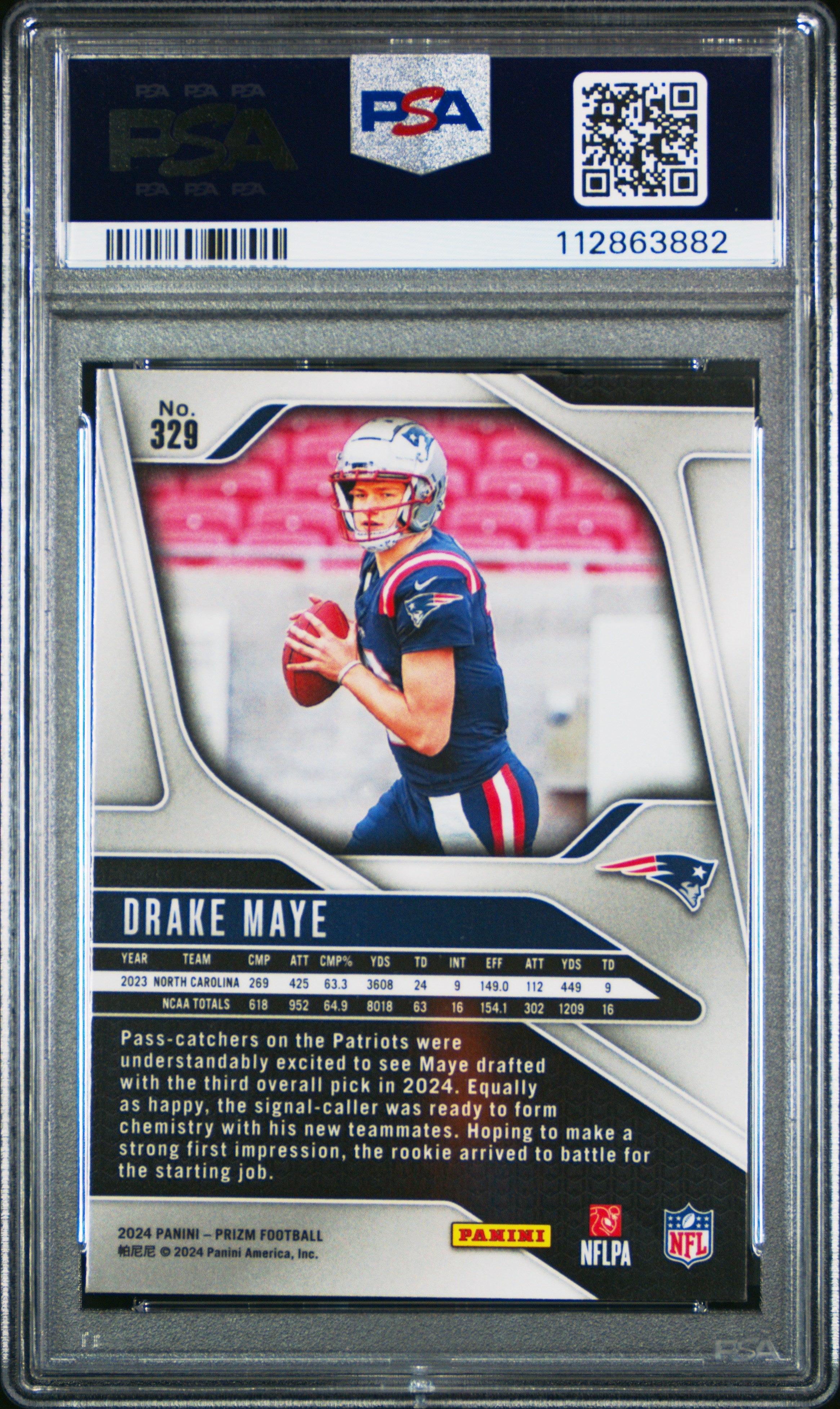 Graded 2024 Panini Prizm Drake Maye #329 Rookie RC Football Card PSA 10 Gem Mint