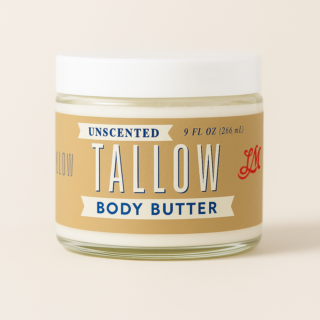 Unscented Tallow Skincare Collection | 4-Piece Gift Set | Grass-Fed Tallow Lotion, Body Butter, Balm & Whipped Moisturizer