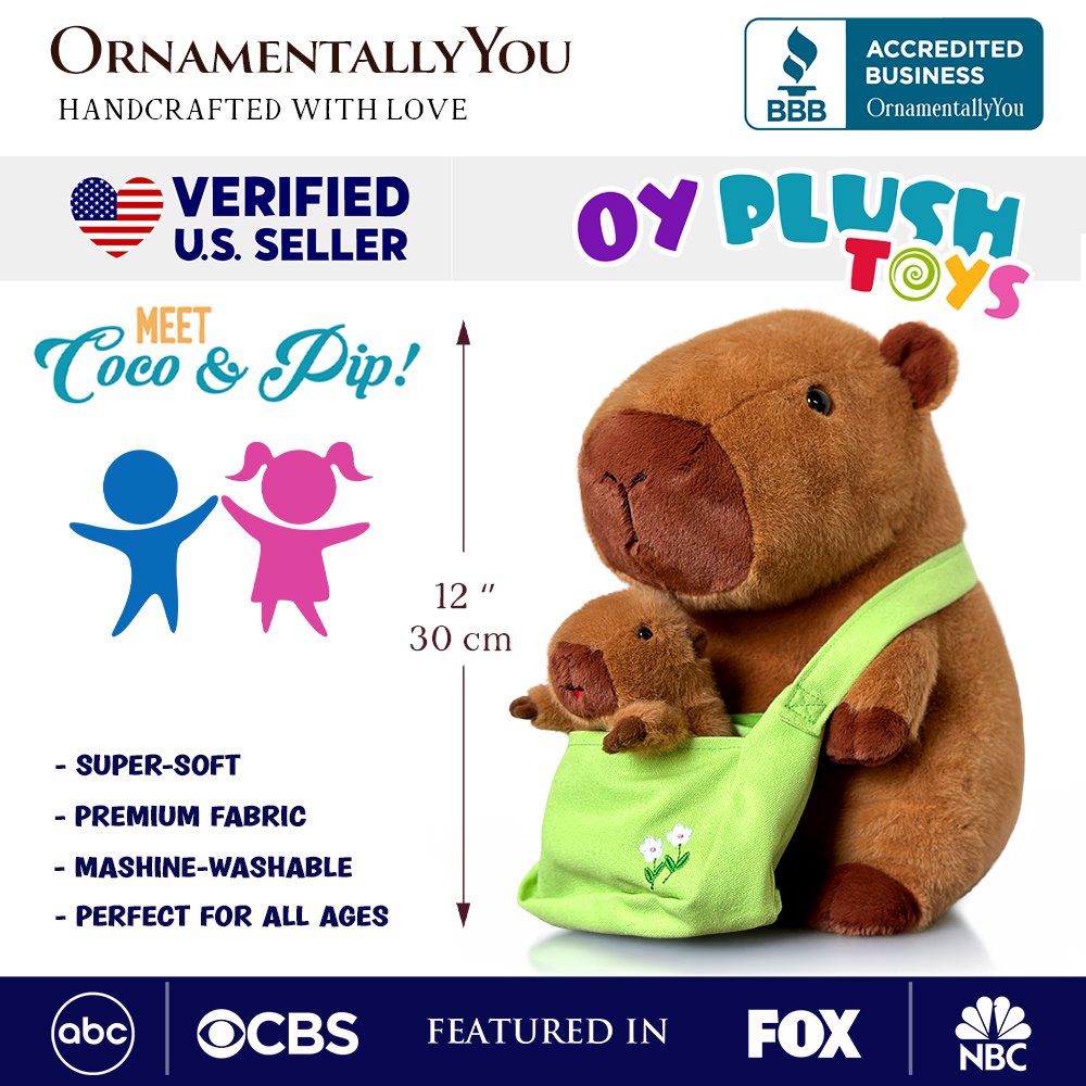 Coco the Capybara and Her Baby Plushie Set, Adorable 12" Stuffed Animal Toy Gift for Children