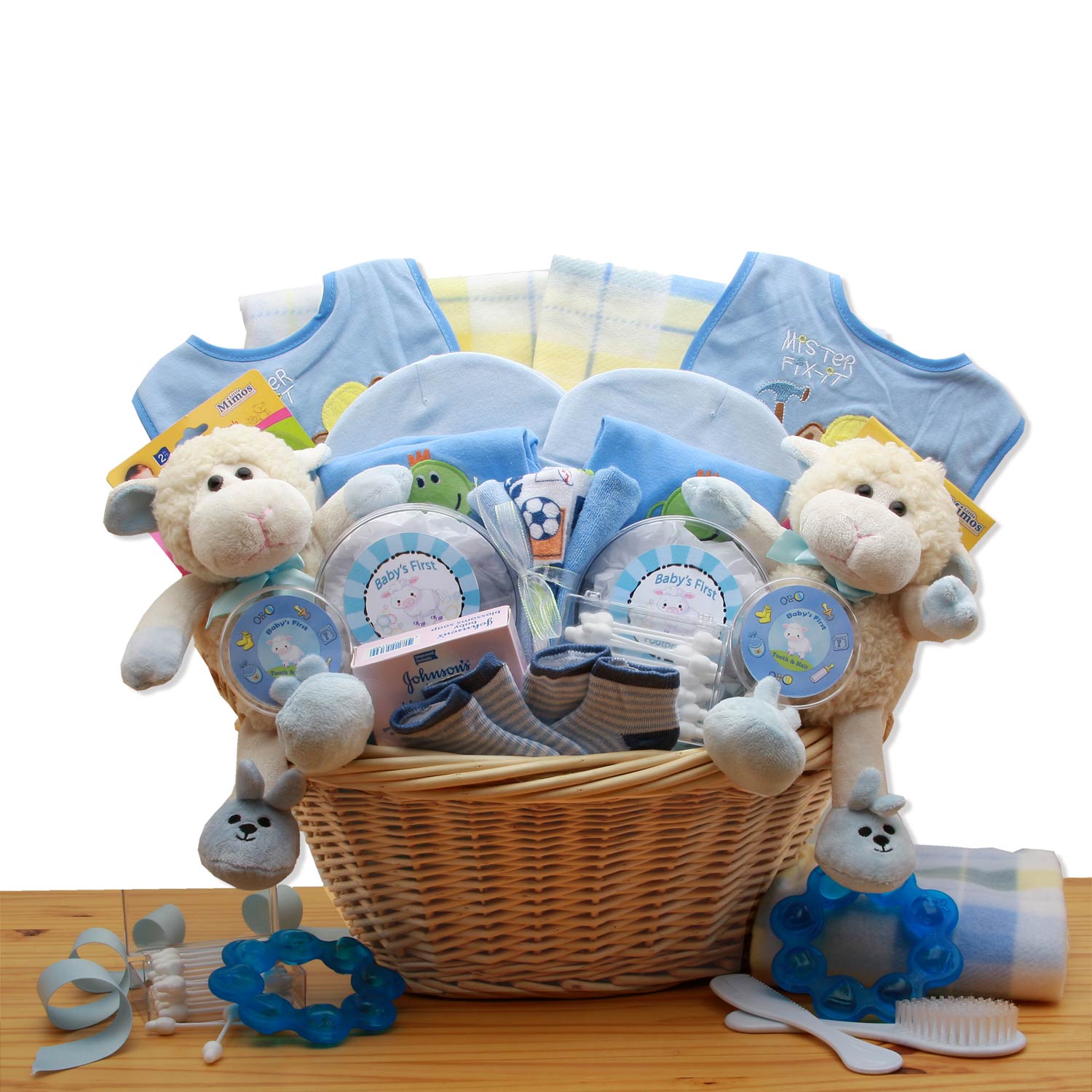Double Delight  Twins New Baby Gift Basket - Blue-  baby boy gift
