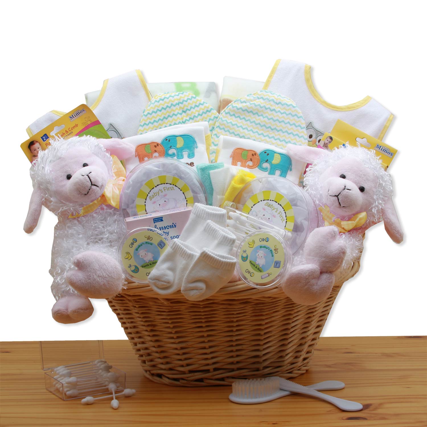 Double Delight Twins New Baby Gift Basket - Yellow-  new baby gift