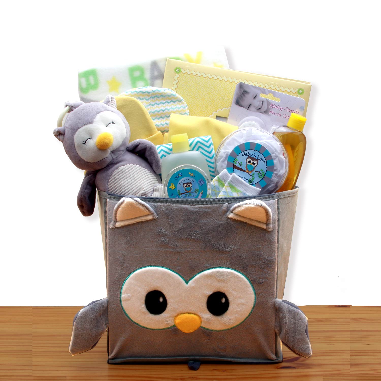 A Little Hoot New Baby Gift Basket-  new baby gift basket - baby gift
