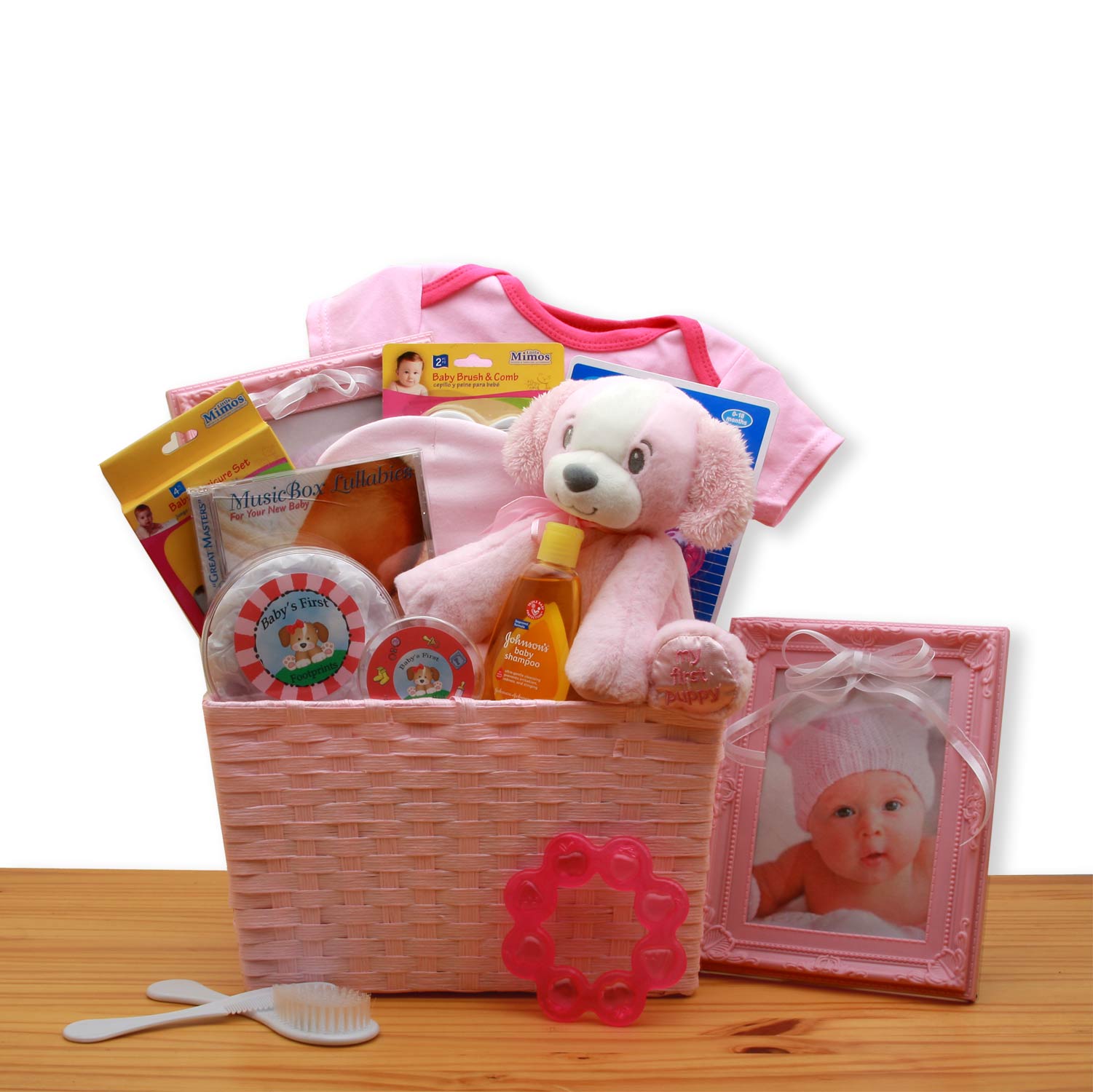 Puppy Love New Baby Gift Basket - Pink-  baby girl gifts - new baby