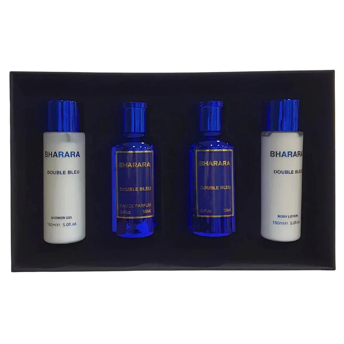 Double Bleu By Bharara Set 4 Pcs For Men EDP 3.4 oz After + Shave + Lotion + Gel