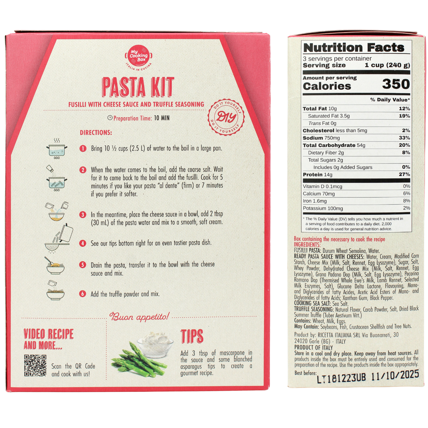 My Cooking Box, Pasta Dinner Meal Kit Fusilli with Cheese & Truffle Sauce