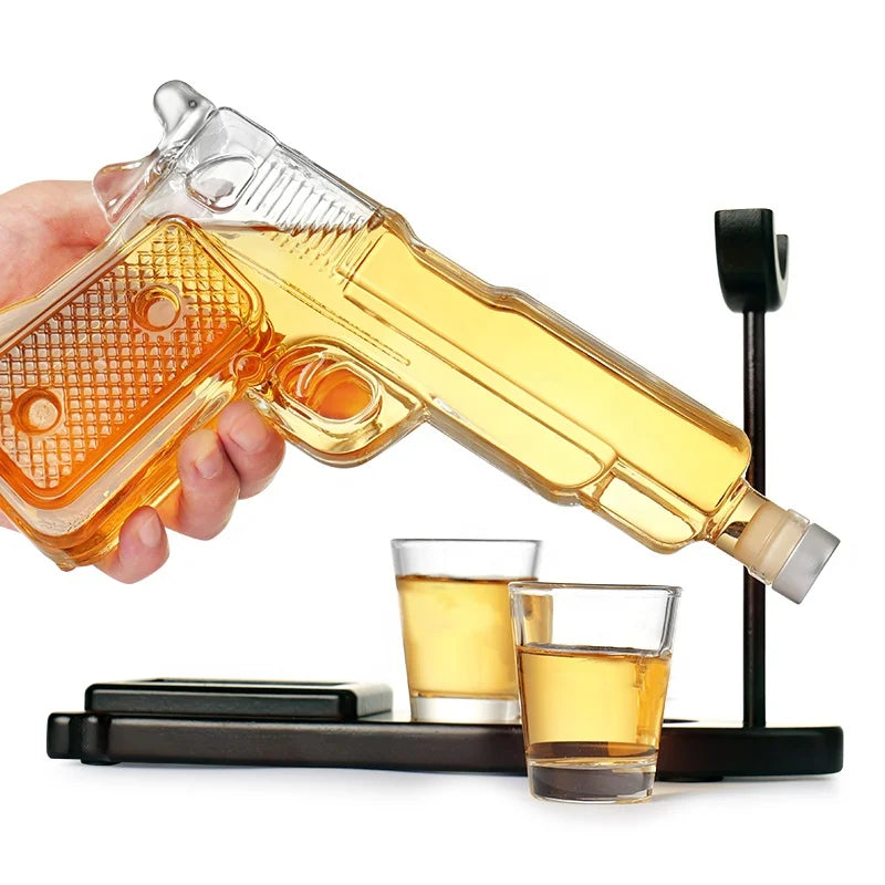 Hittcraft Pistol Decanter Set with Display Stand & Shot Glasses