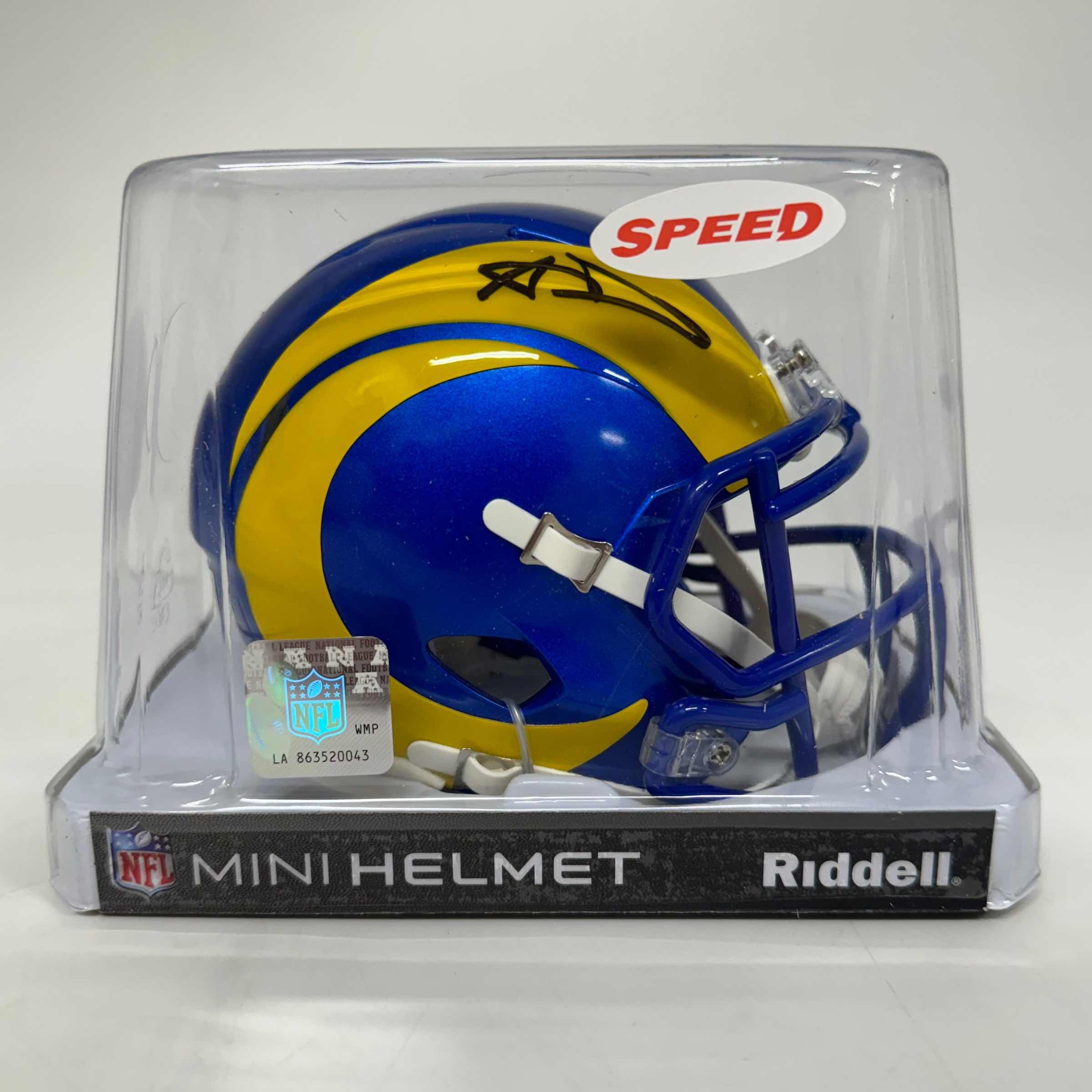 Autographed/Signed Aaron Donald Los Angeles Rams Speed Mini Football Helmet Beckett COA