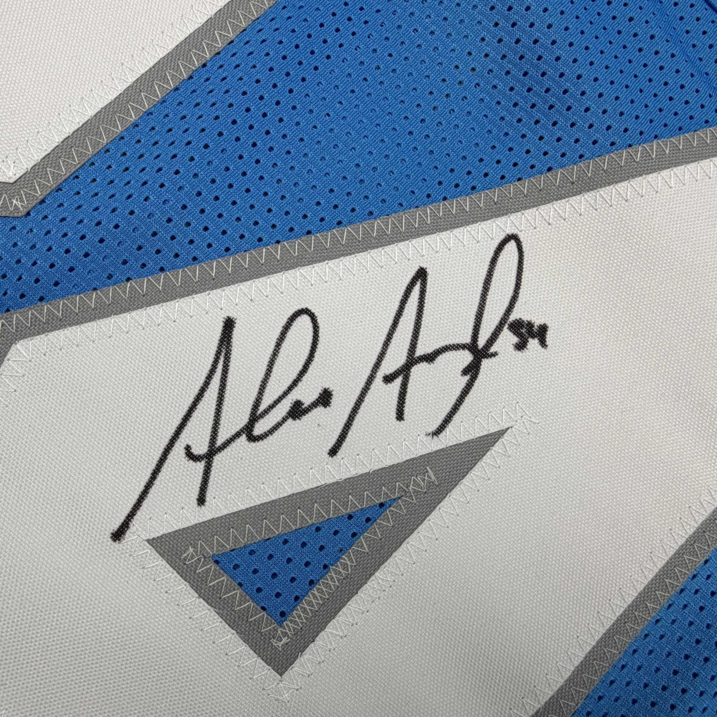 Autographed/Signed Alex Anzalone Detroit Blue Football Jersey Beckett BAS COA