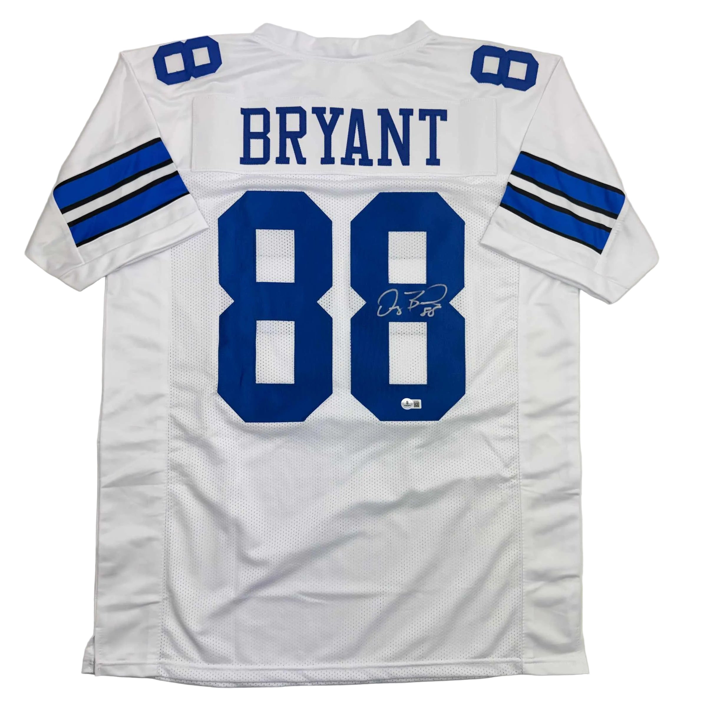 Autographed/Signed Dez Bryant Dallas White Football Jersey Beckett BAS COA