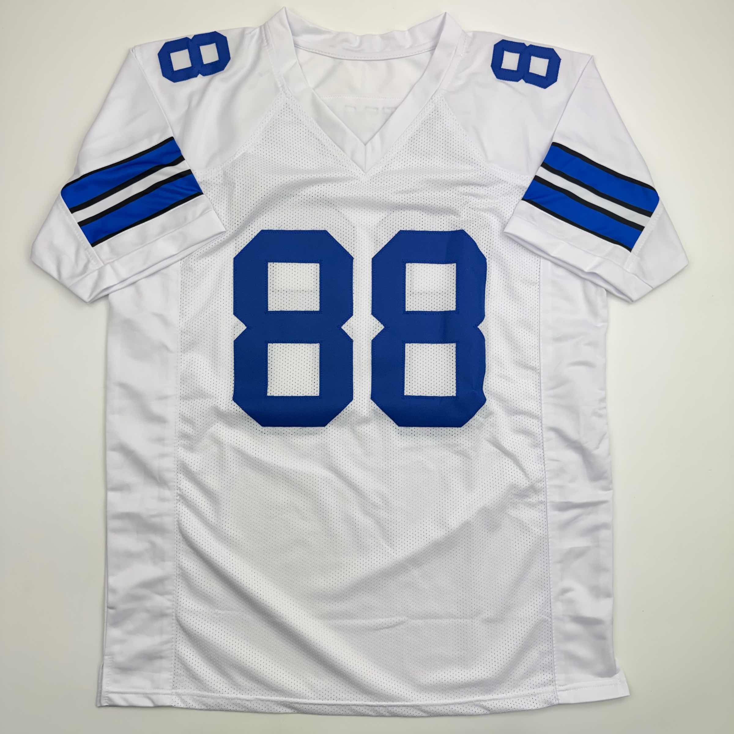 Autographed/Signed Dez Bryant Dallas White Football Jersey Beckett BAS COA