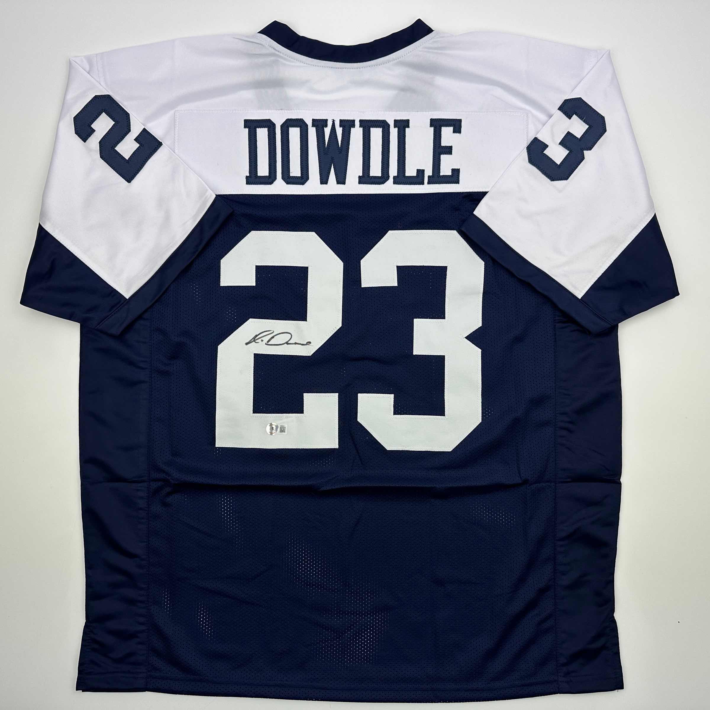Autographed/Signed Rico Dowdle Dallas Thanksgiving Day Football Jersey Beckett BAS COA