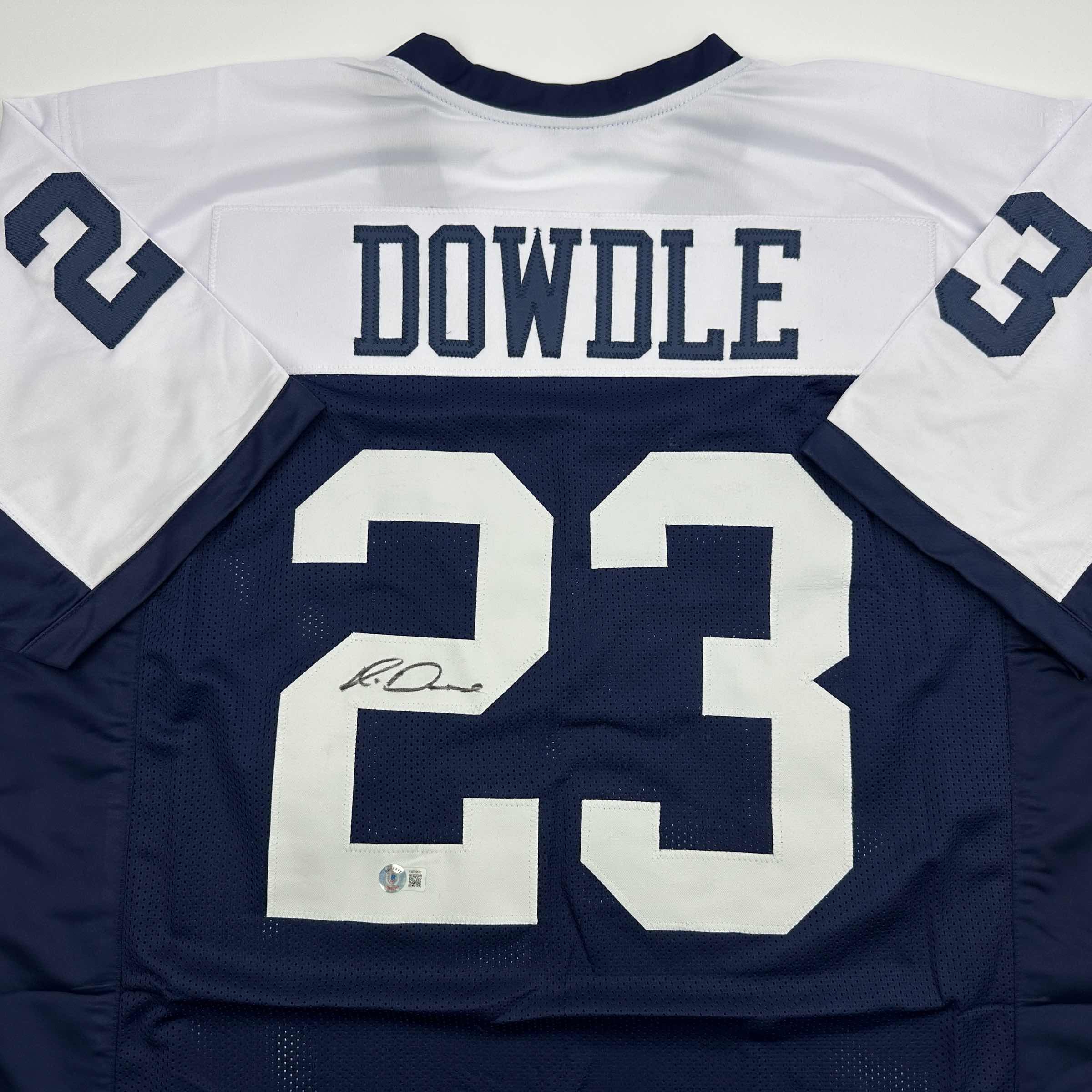 Autographed/Signed Rico Dowdle Dallas Thanksgiving Day Football Jersey Beckett BAS COA