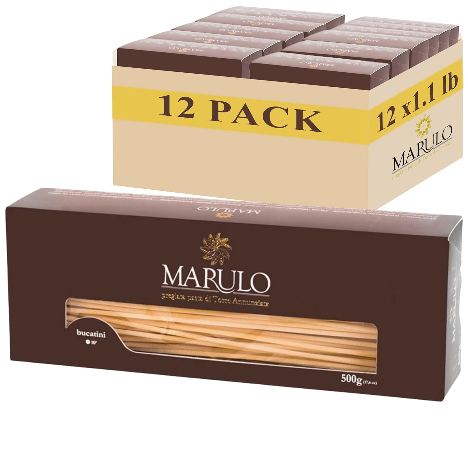 Marulo, Bucatani Pasta, Artisan Bronze Die-Cut Pasta, 12 Pack x 1.1 lb