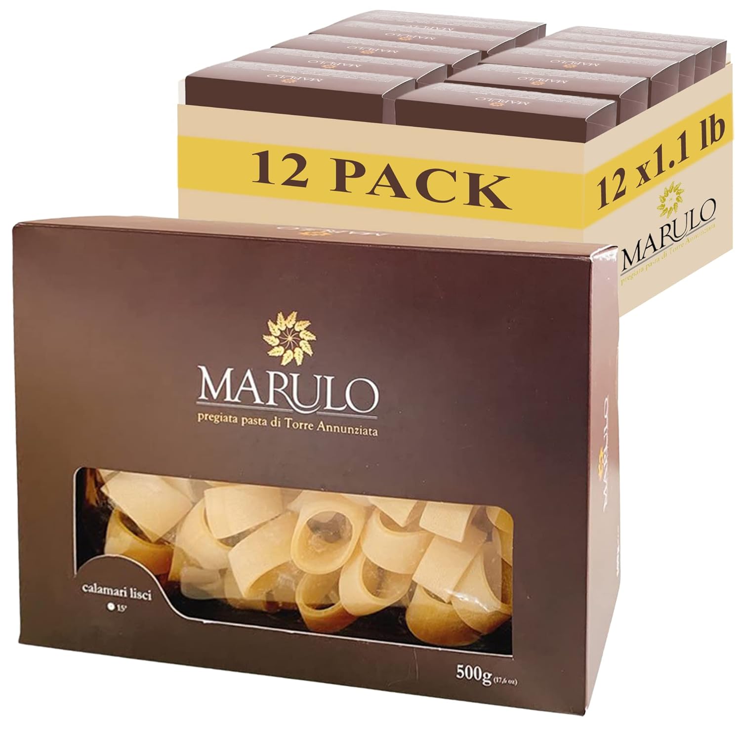 Marulo, Calamarata Pasta, Artisan Bronze Die-Cut Pasta, 12 Pack x 1.1 lb