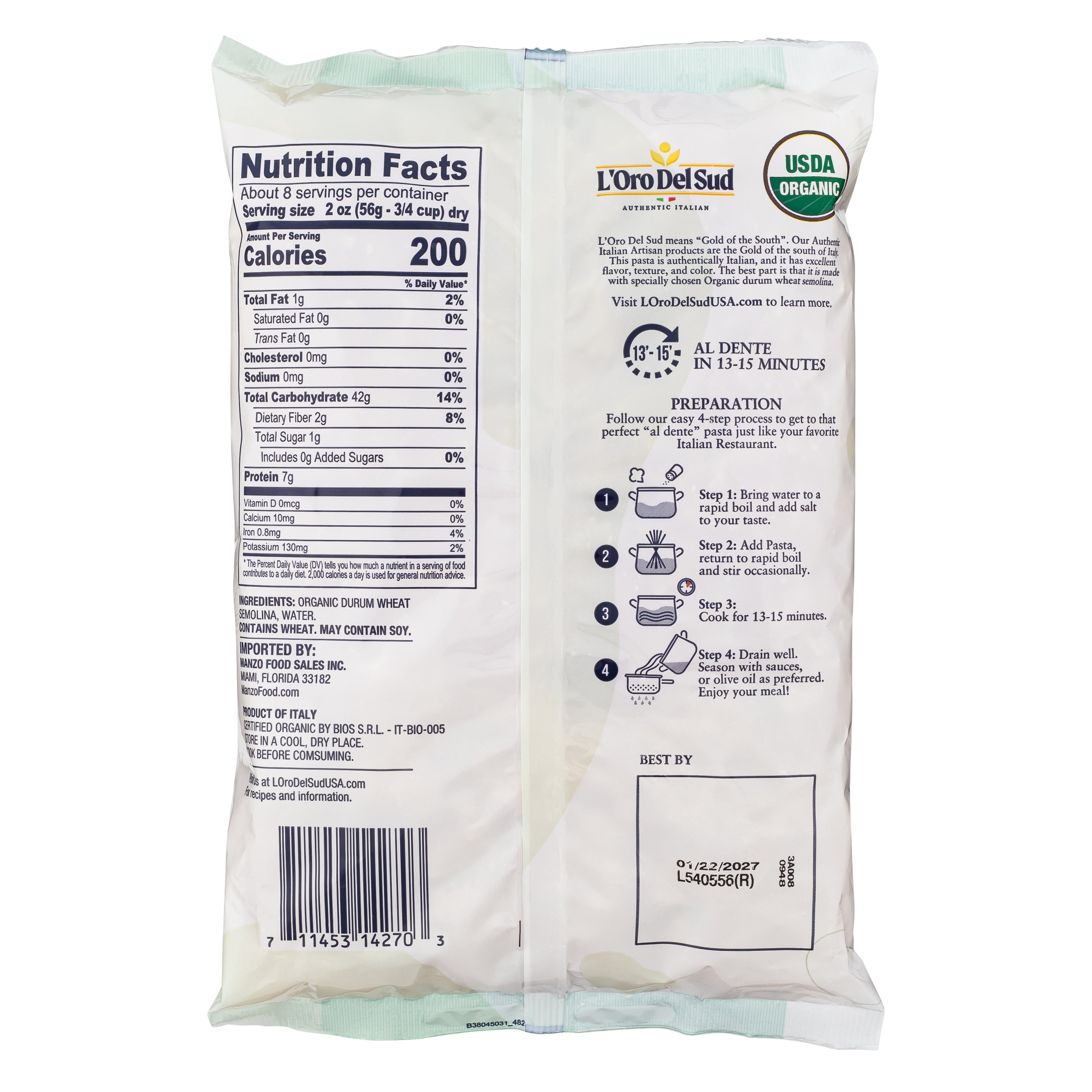 L'Oro Del Sud, Organic Farfalle Pasta, 20 Pack x 1 lb