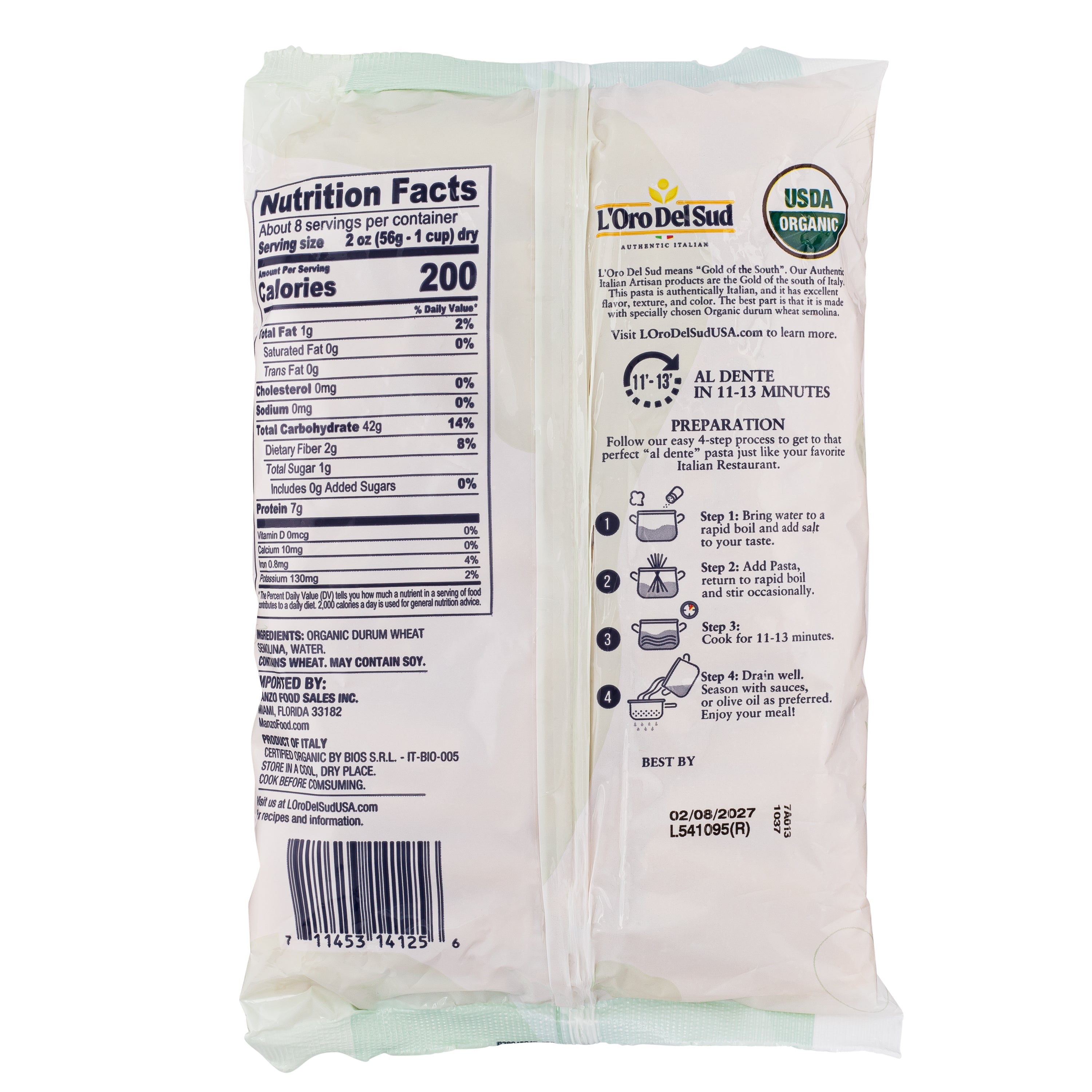 L'Oro Del Sud, Organic Rigatoni Pasta 20 Pack x 1 lb