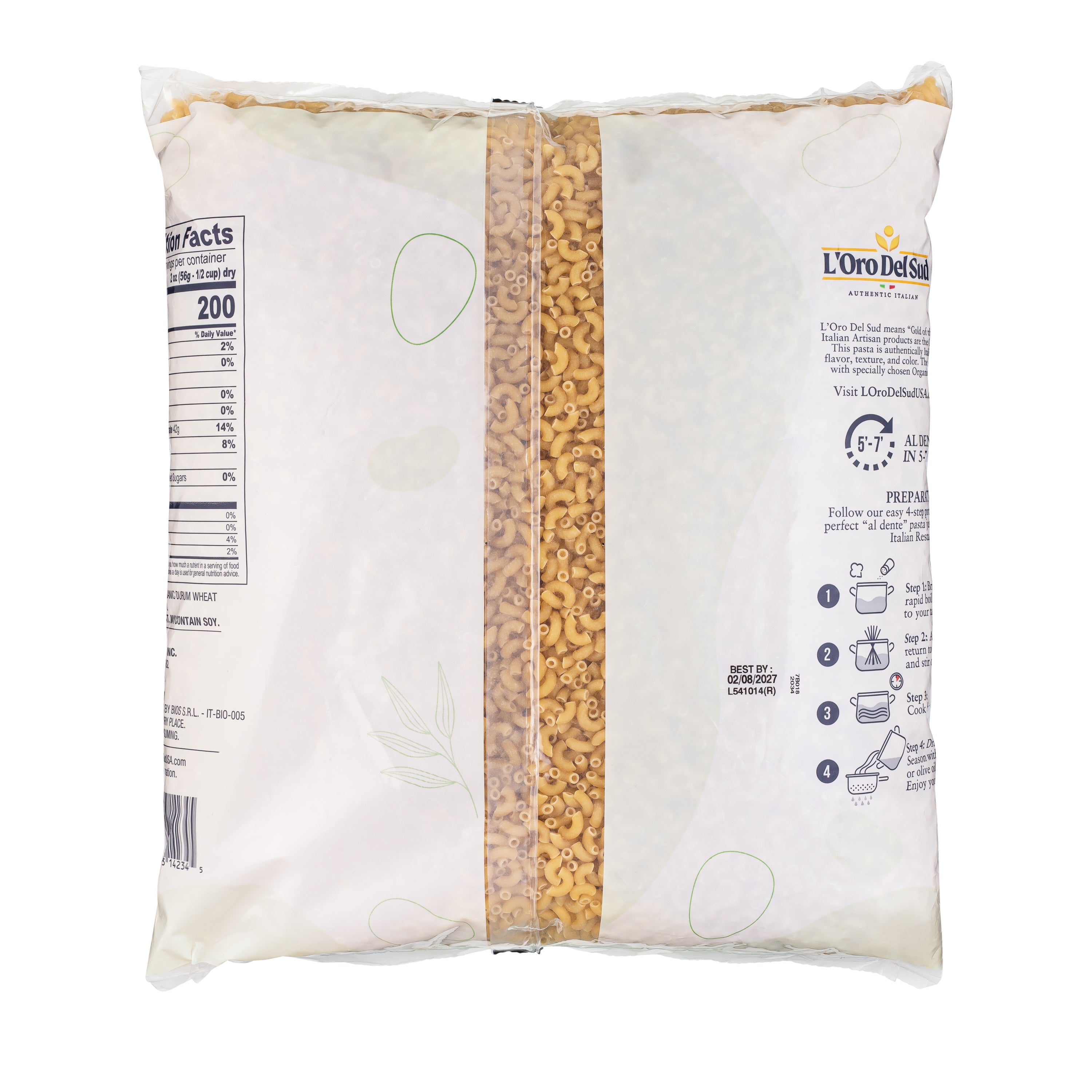 L'Oro Del Sud, Organic Elbows Pasta, 2 Pack x 10 lb Bag