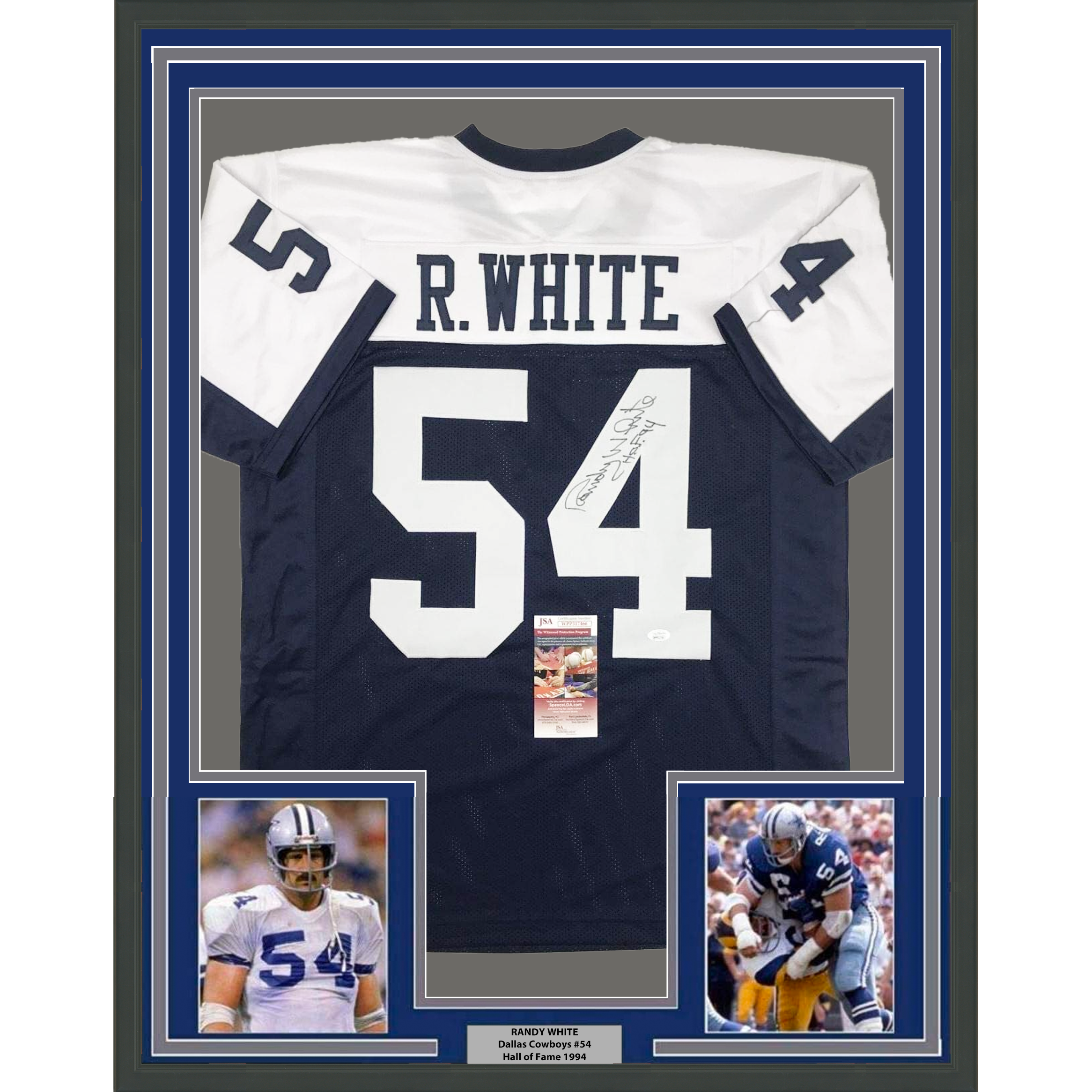 Framed Autographed/Signed Randy White HOF 94 35x39 Dallas Thanksgiving Football Jersey JSA COA