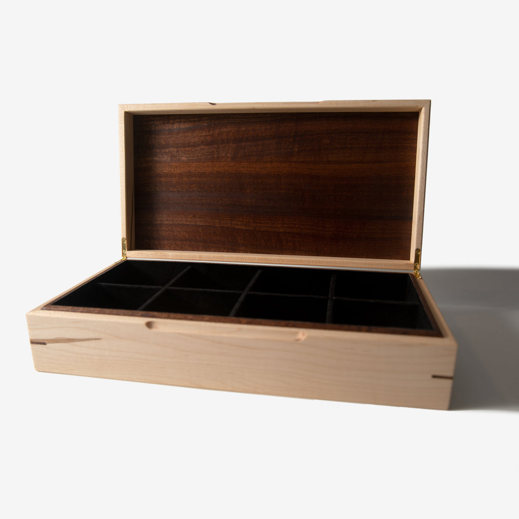 Watch Box - Curly Maple and Sapele Mahogany - 8 Watch Compartments