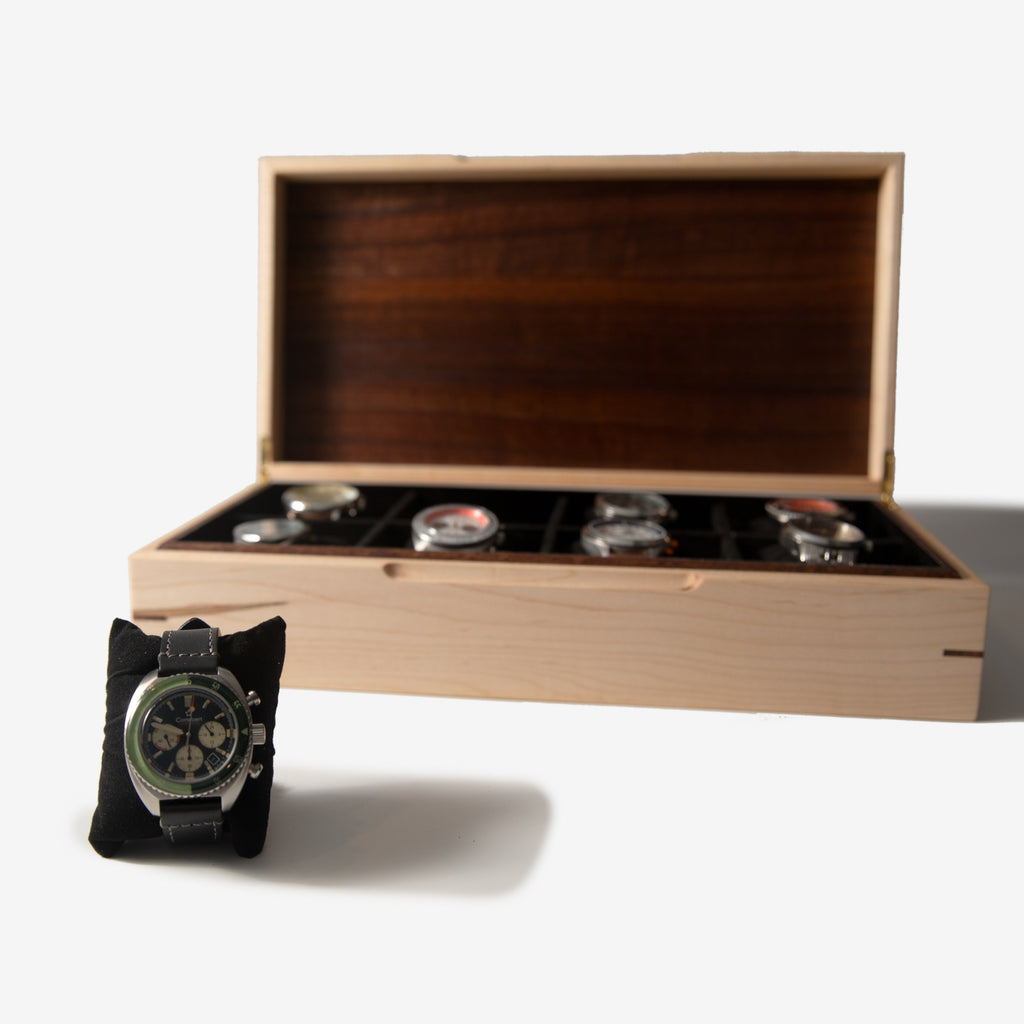 Watch Box - Curly Maple and Sapele Mahogany - 8 Watch Compartments