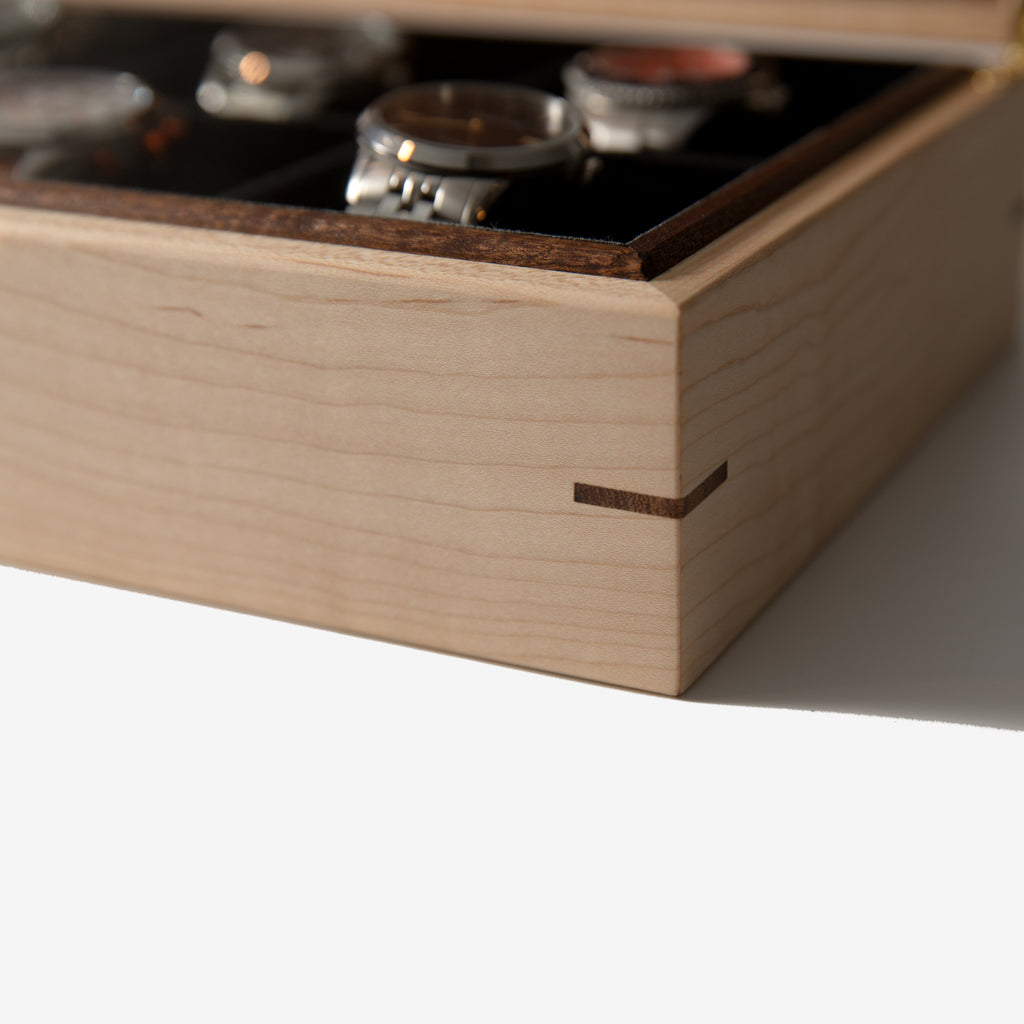 Watch Box - Curly Maple and Sapele Mahogany - 8 Watch Compartments