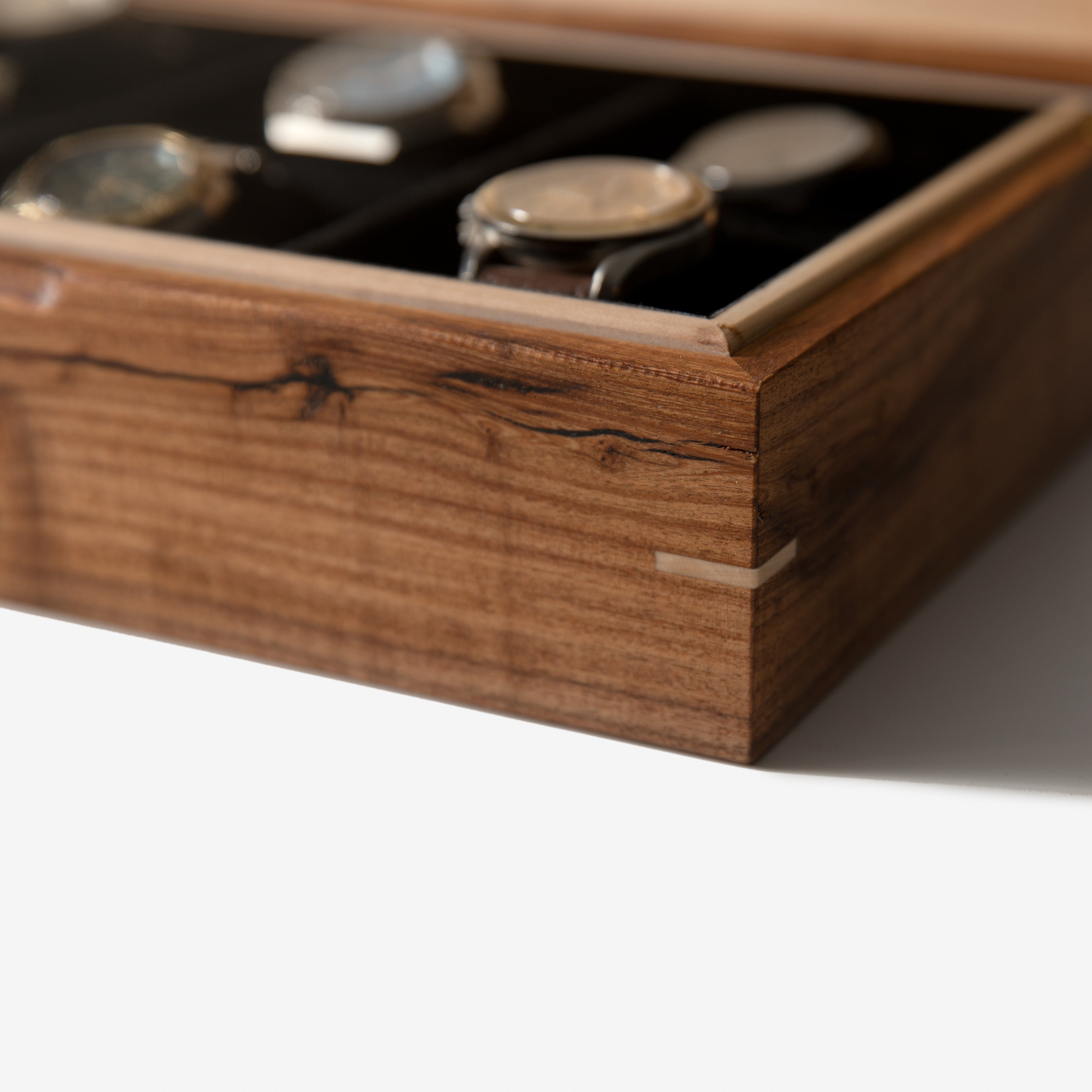 Watch Box - Desert Mesquite and Curly Maple - 8 Watch Compartments