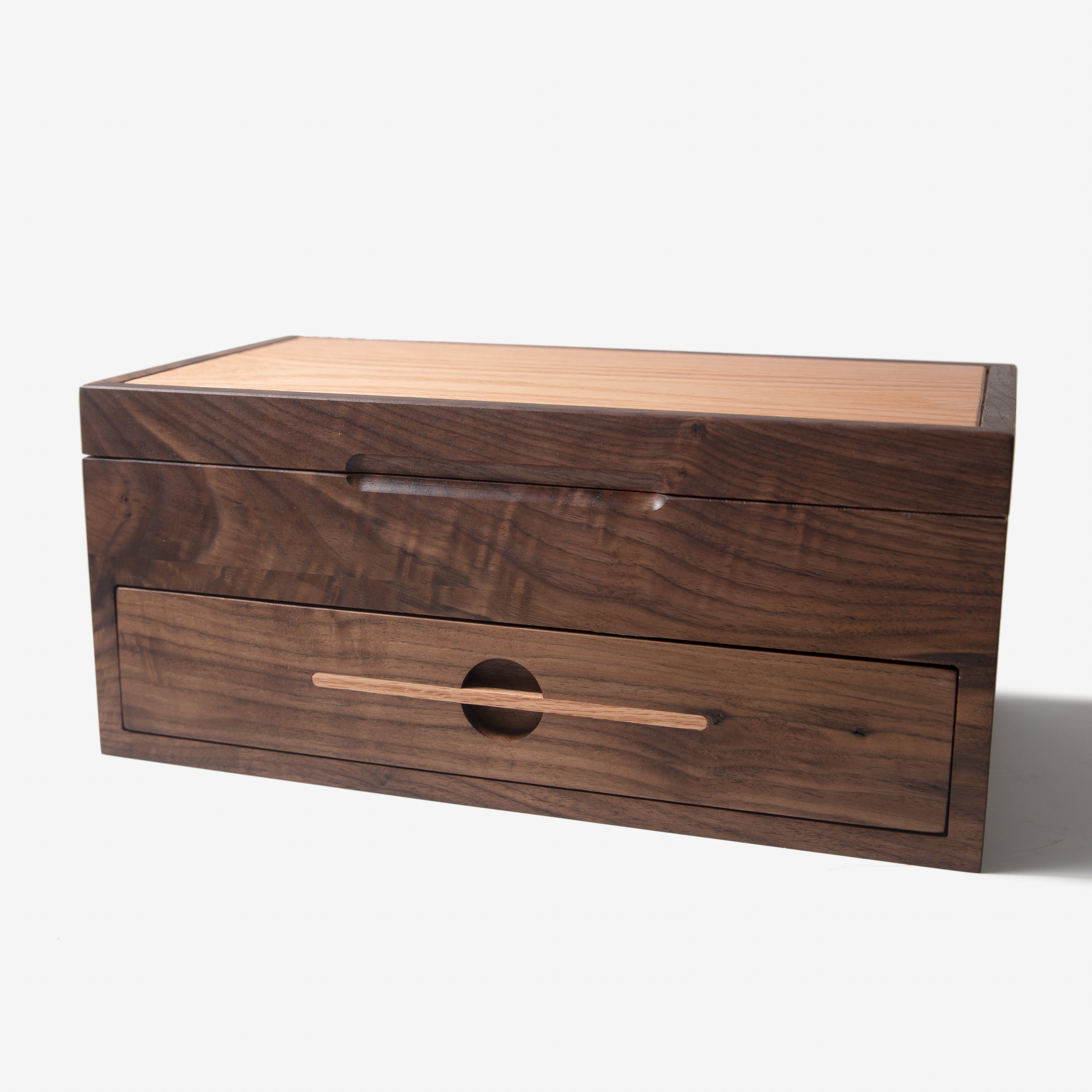 Watch Box with Drawer - Black Walnut and Oak - 12 to 16 Watch Compartments