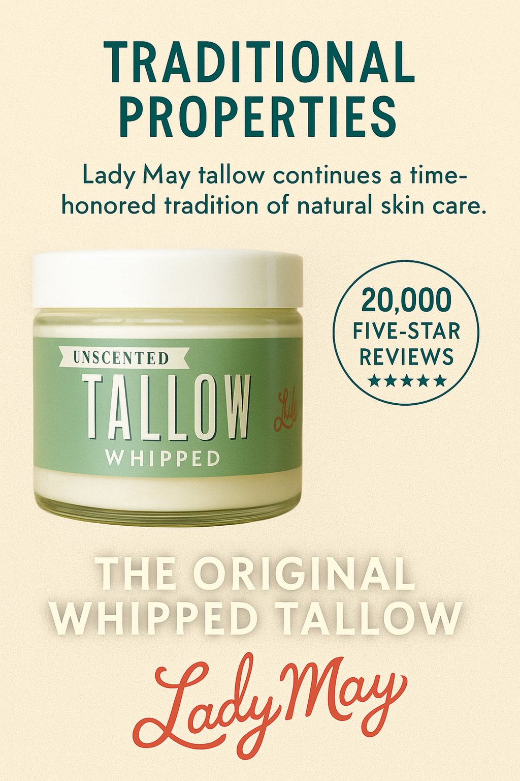 Unscented Tallow Skincare Collection | 4-Piece Gift Set | Grass-Fed Tallow Lotion, Body Butter, Balm & Whipped Moisturizer