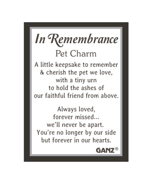 In Remembrance Pet Memorial Charm with Urn
